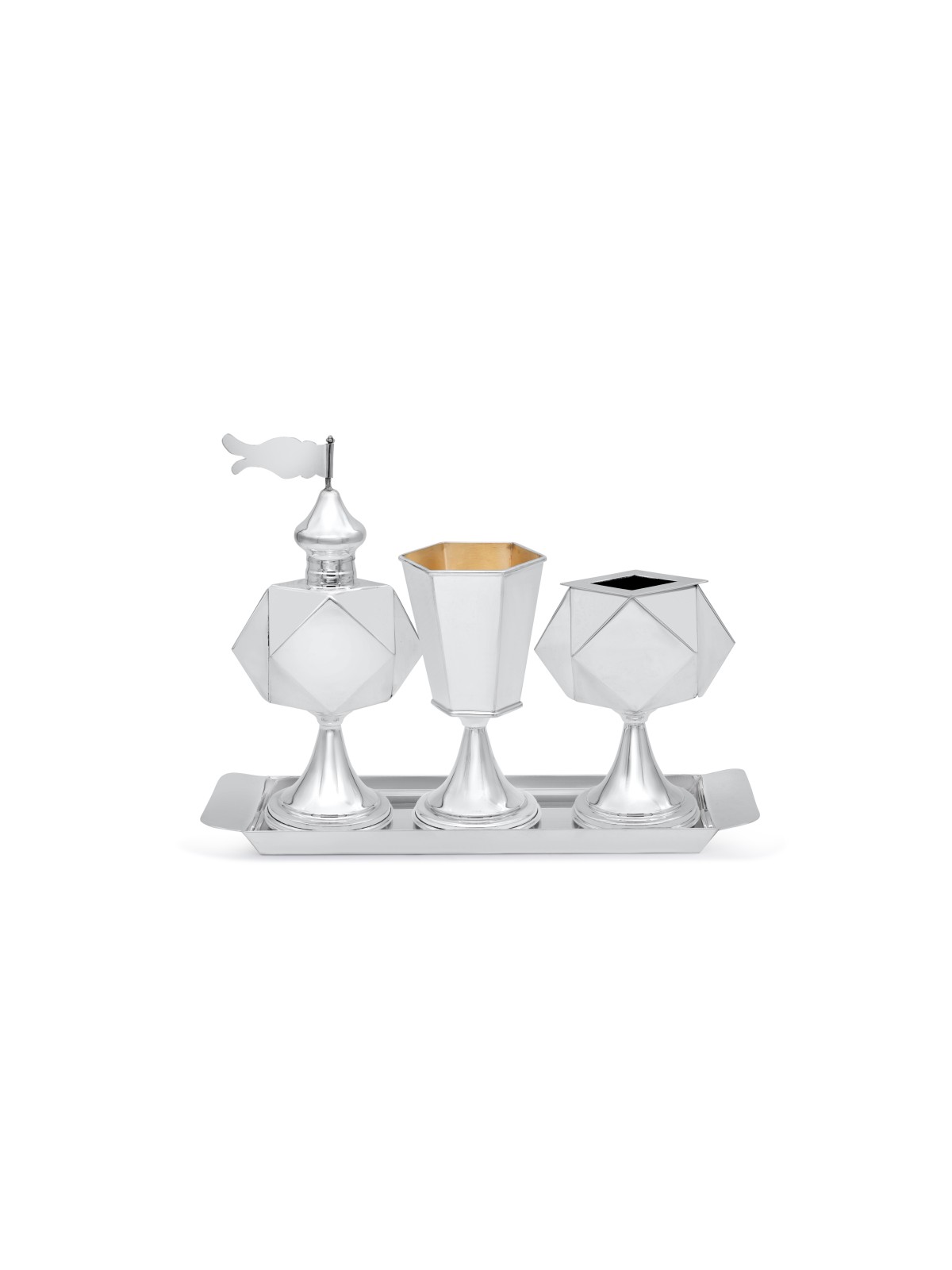 Ensemble Havdala de forme géométrique en argent sterling, Havdalah S moderne