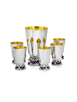 Formidable ensemble de tasses à liqueur d’améthyste en argent sterling, cadeaux de Pâque,