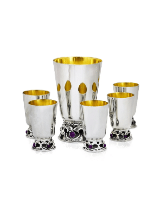 Terrific Sterling Silver Amethyst Liqueur Cups Set , Passover Gifts ,