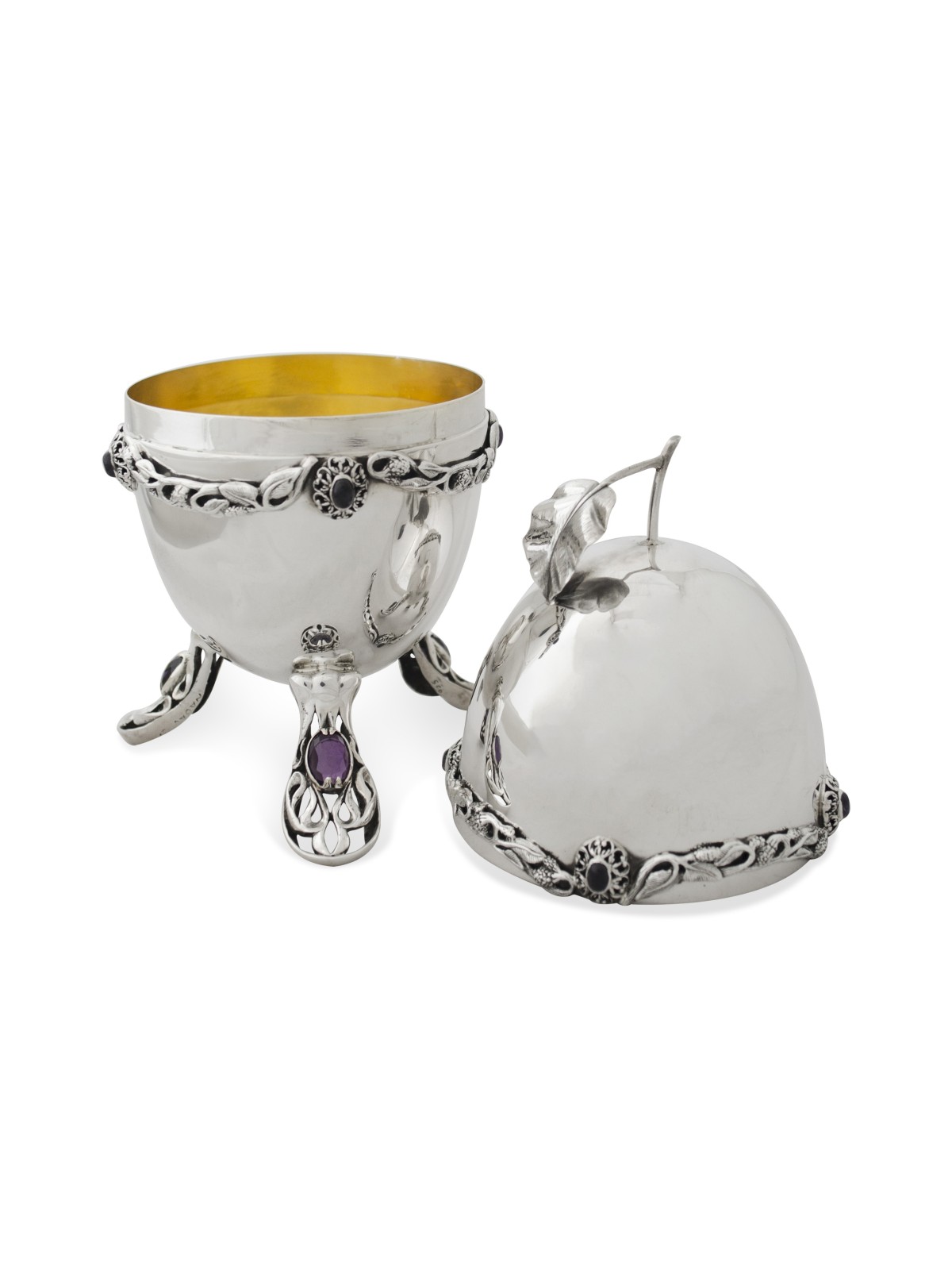 Sterling Silver Etrog Case with Amethyst Stones , Jewish Wedding Gifts