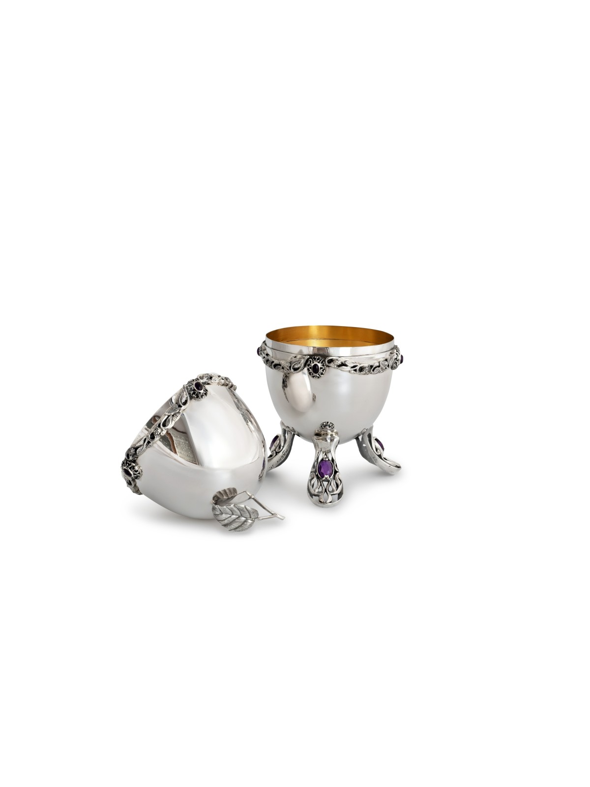 Sterling Silver Etrog Case with Amethyst Stones , Jewish Wedding Gifts