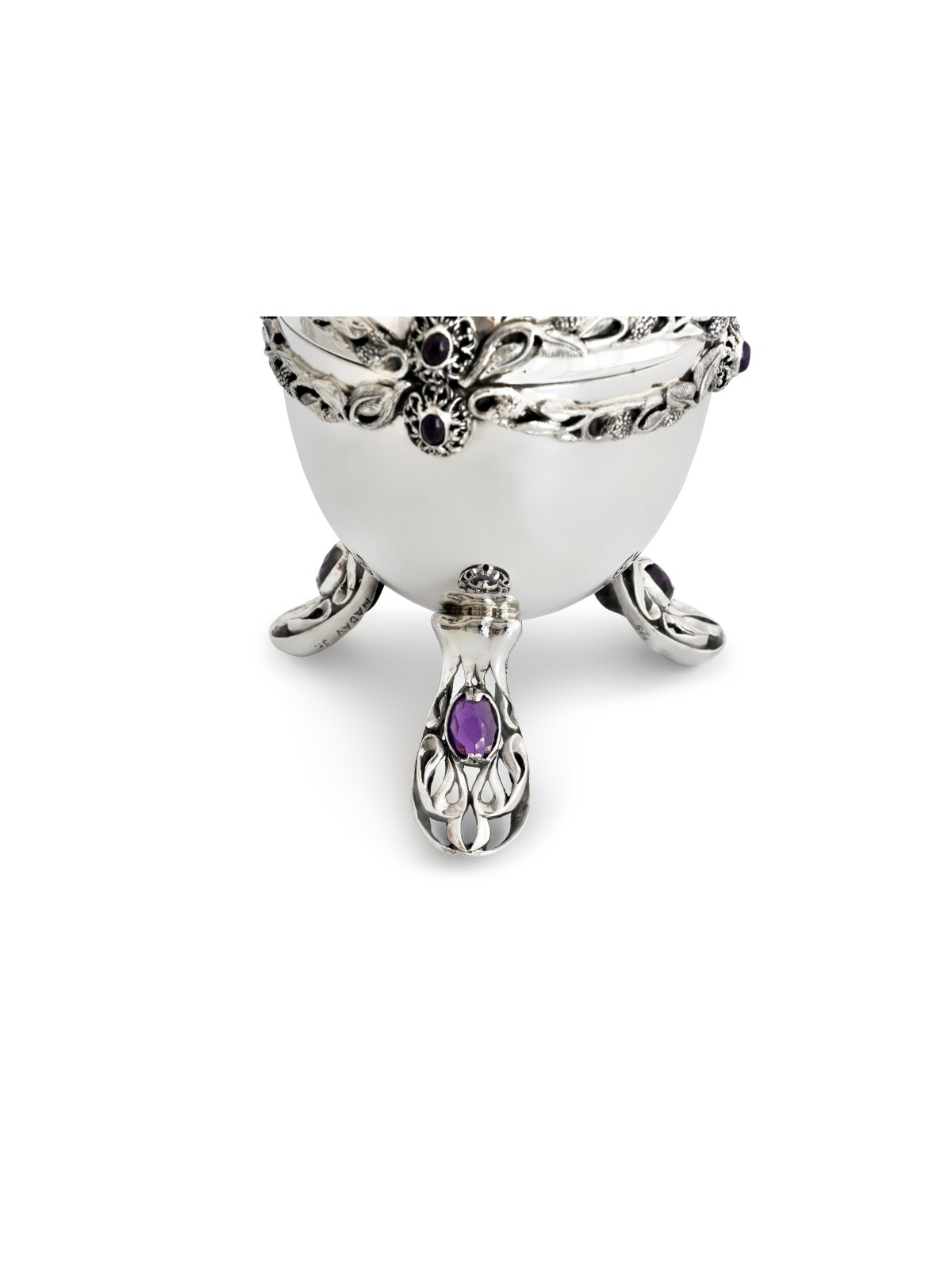 Sterling Silver Etrog Case with Amethyst Stones , Jewish Wedding Gifts