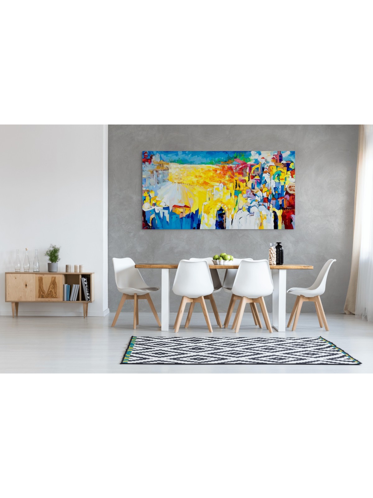 Original Painting of Multicolored Abstract Kotel w , Jewish Abstract A