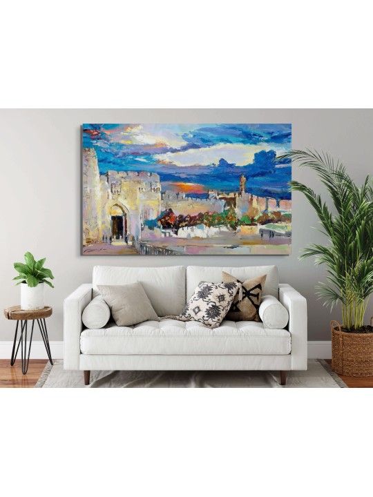 Jerusalem's Old City Sunset with Jaffa Gate - Orig , Jewish Abstract A