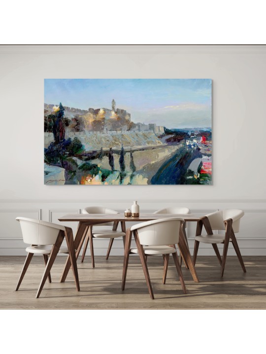 Stunning Original Painting Of The Jerusalem Skylin , Jewish Abstract A