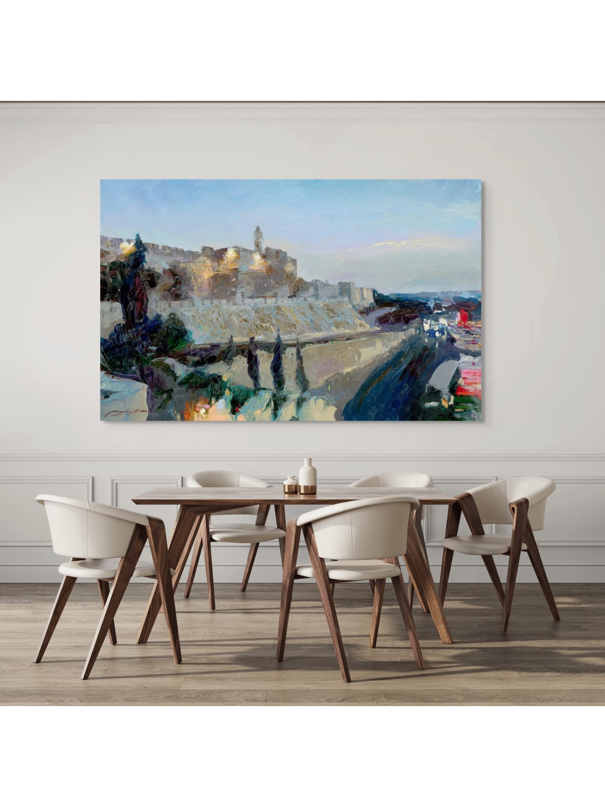 Superbe peinture originale du Skylin de Jérusalem, abstrait juif A
