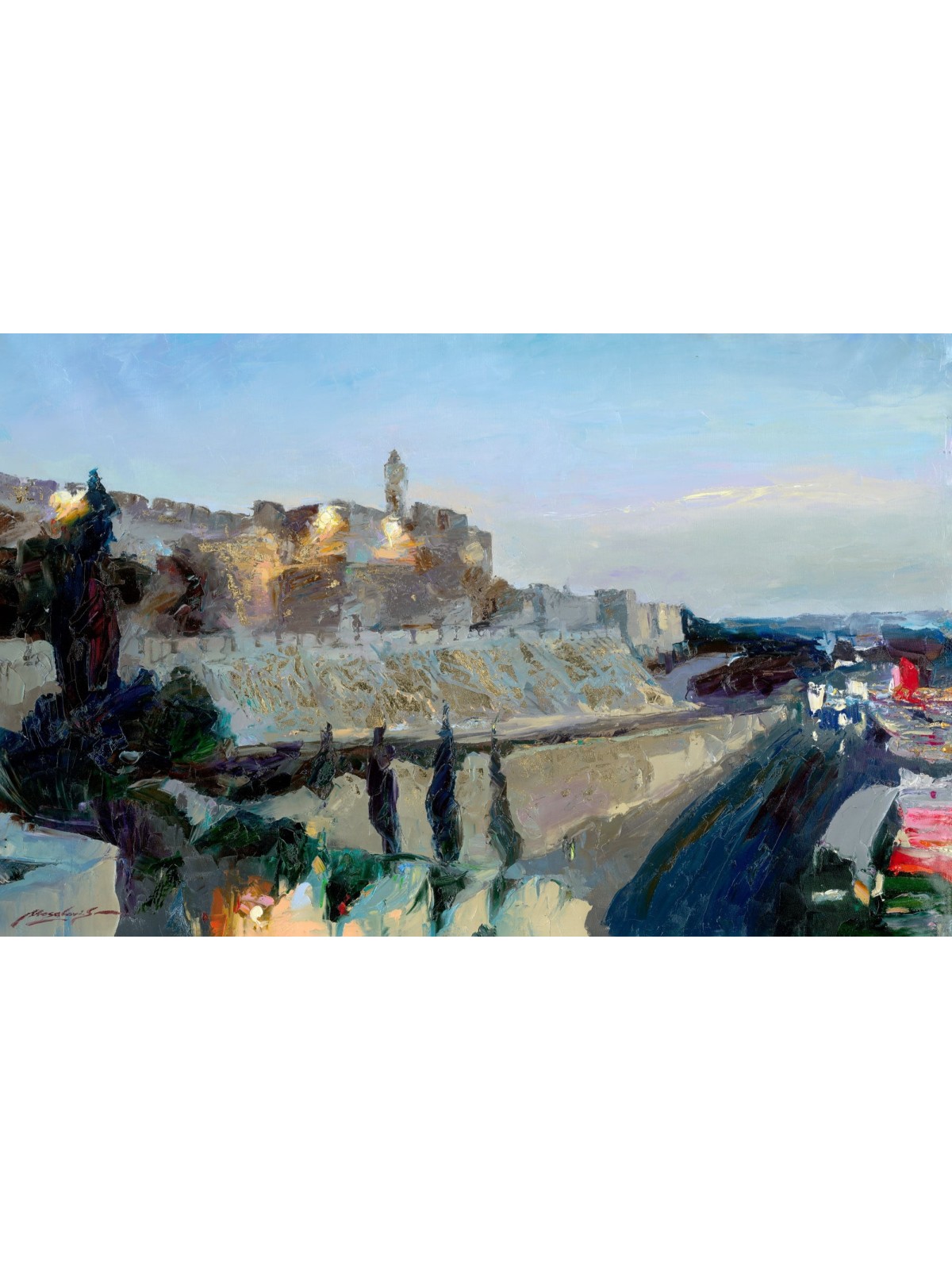 Superbe peinture originale du Skylin de Jérusalem, abstrait juif A