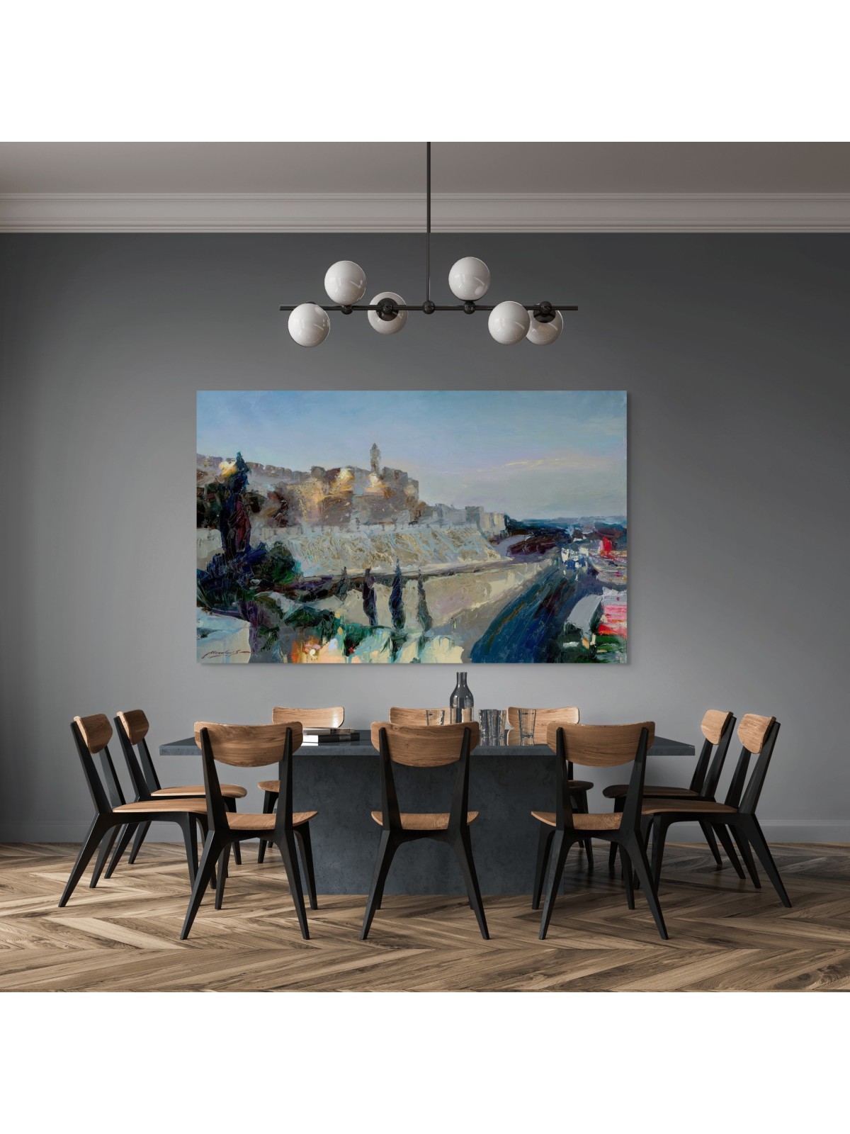 Stunning Original Painting Of The Jerusalem Skylin , Jewish Abstract A