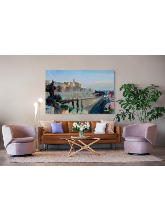 Stunning Original Painting Of The Jerusalem Skylin , Jewish Abstract A