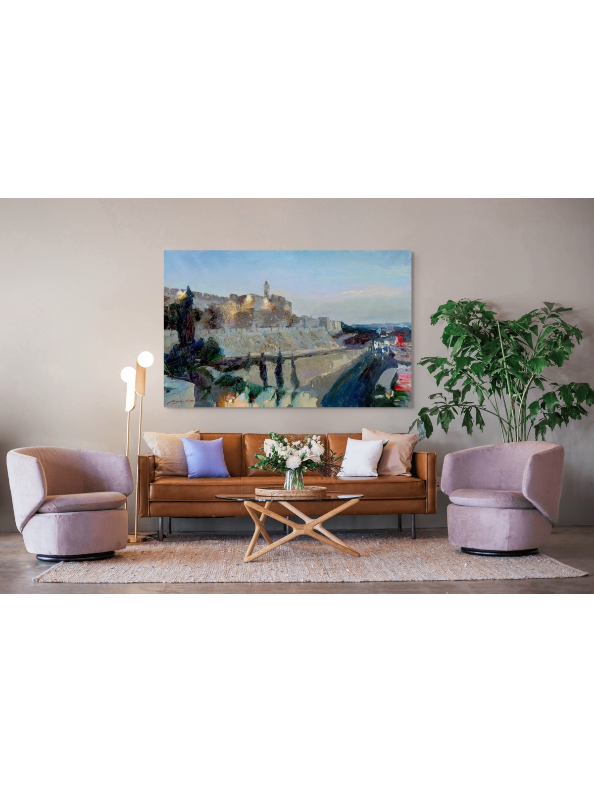 Stunning Original Painting Of The Jerusalem Skylin , Jewish Abstract A