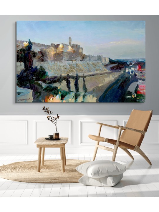 Stunning Original Painting Of The Jerusalem Skylin , Jewish Abstract A