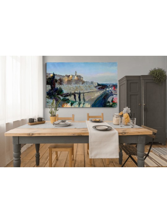 Stunning Original Painting Of The Jerusalem Skylin , Jewish Abstract A