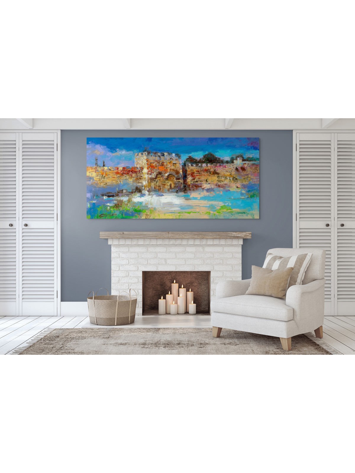 Peinture originale multicolore de Golden Gate de Jérusalem, résumé juif A