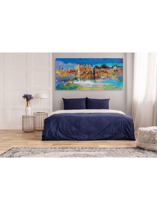 Peinture originale multicolore de Golden Gate de Jérusalem, résumé juif A