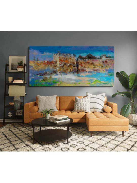 Peinture originale multicolore de Golden Gate de Jérusalem, résumé juif A