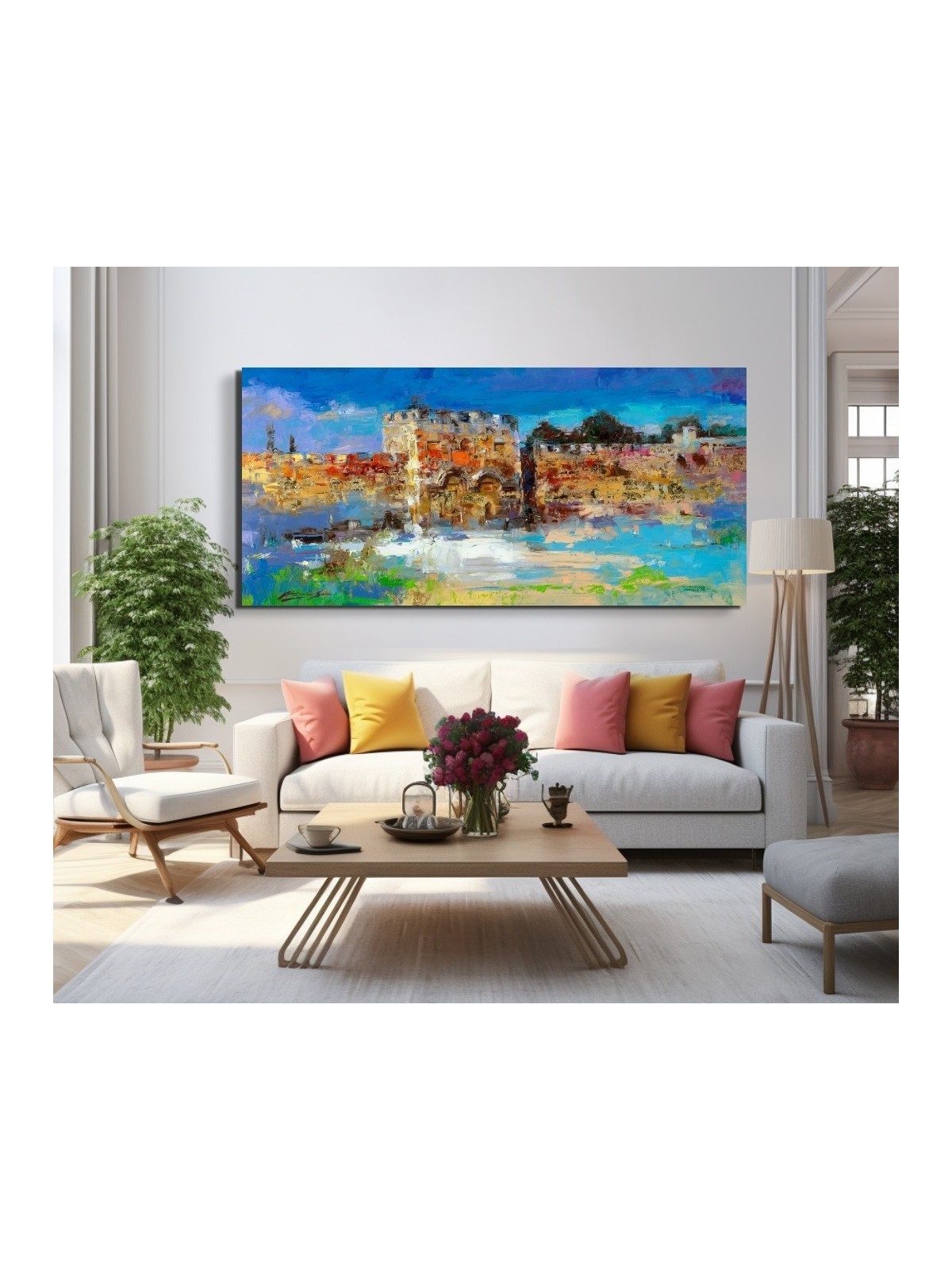 Peinture originale multicolore de Golden Gate de Jérusalem, résumé juif A