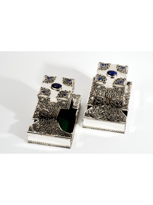 Stones and Yemenite Filigree Sterling Silver Tefil , Tefillin and Tefi