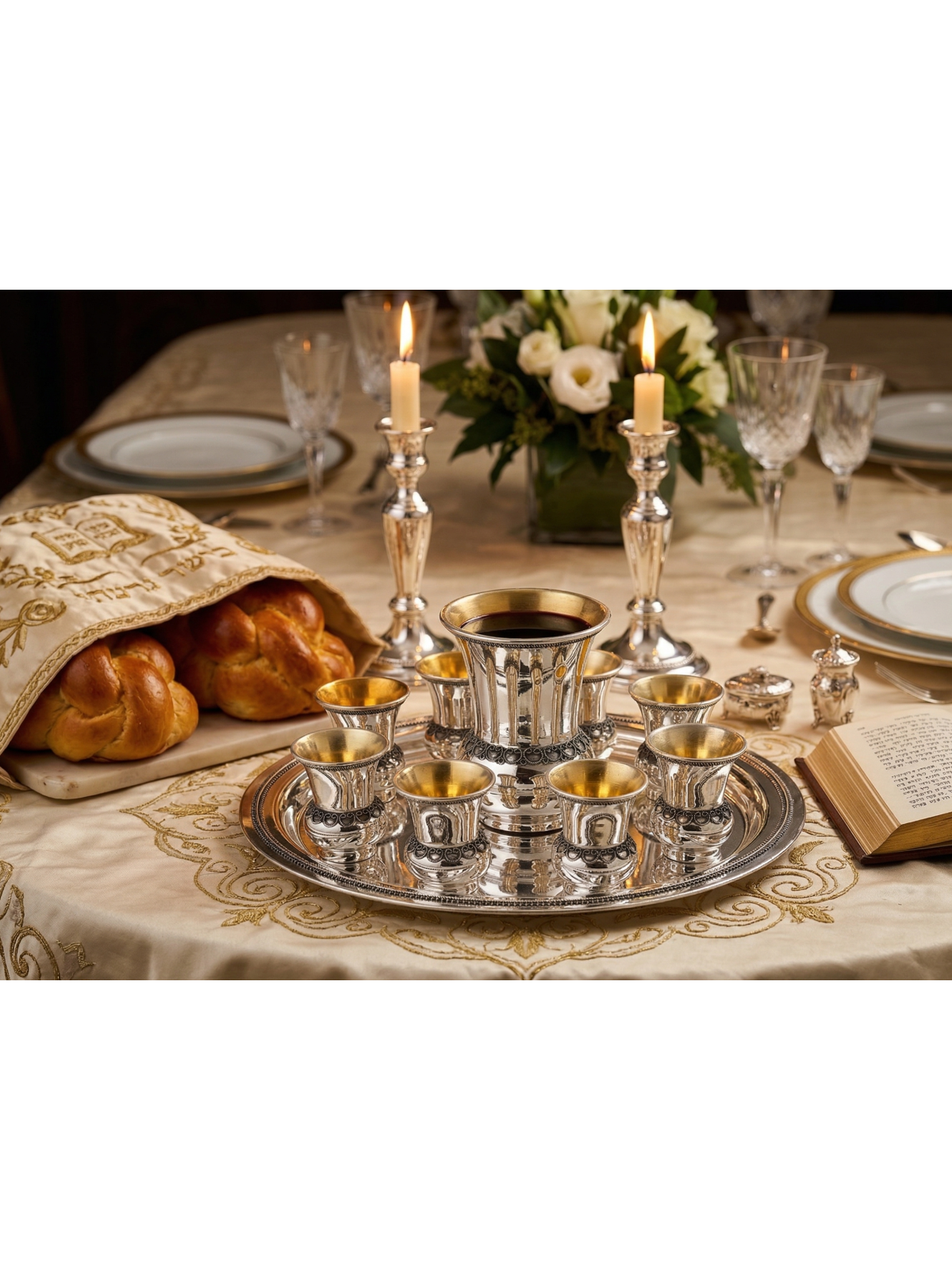 Coupe traditionnelle en filigrane en argent sterling 8 Kiddush, cadeaux de Pâque,