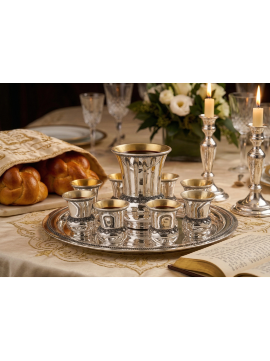 Coupe traditionnelle en filigrane en argent sterling 8 Kiddush, cadeaux de Pâque,