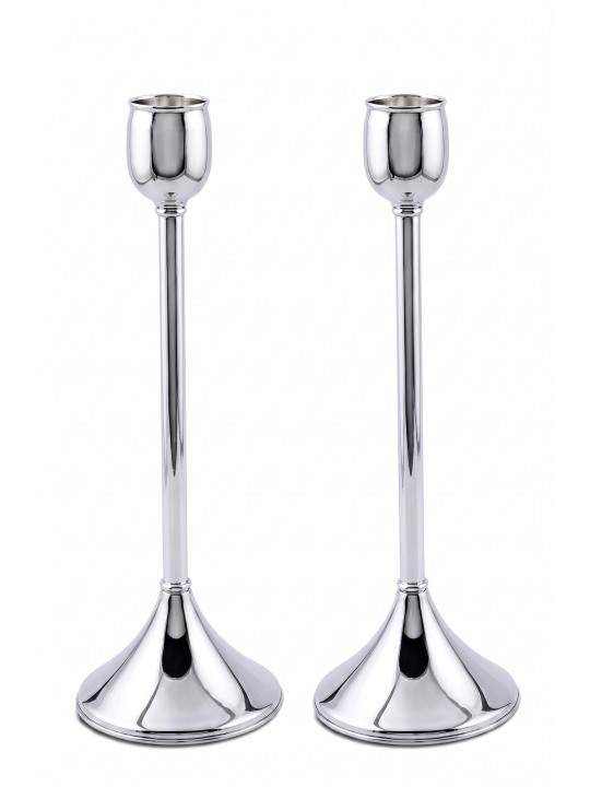 Extra Large Minimalist Silver Pillar Candlesticks  , Modern Candlestic