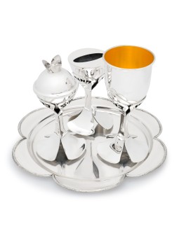 Ensemble Havdalah moderne en argent sterling avec pétales floraux P , Havdalah moderne S