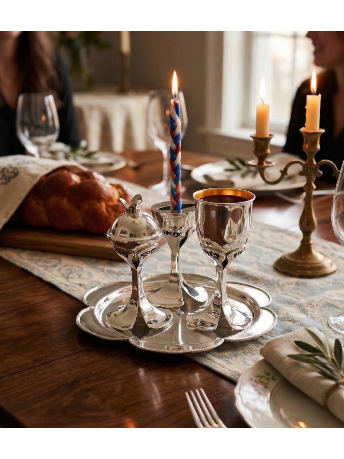 Ensemble Havdalah moderne en argent sterling avec pétales floraux P , Havdalah moderne S