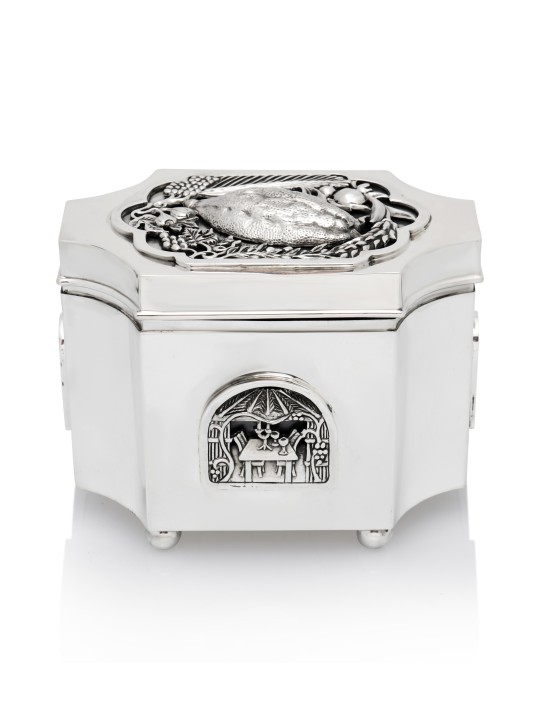 Boîte Etrog carrée en argent sterling avec De complexes, cadeaux Tu B'Av, I