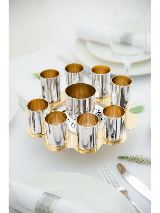 Floral Kiddush Goblet and Liqueur Cups Set , Cadeaux de Pâque , Israélien