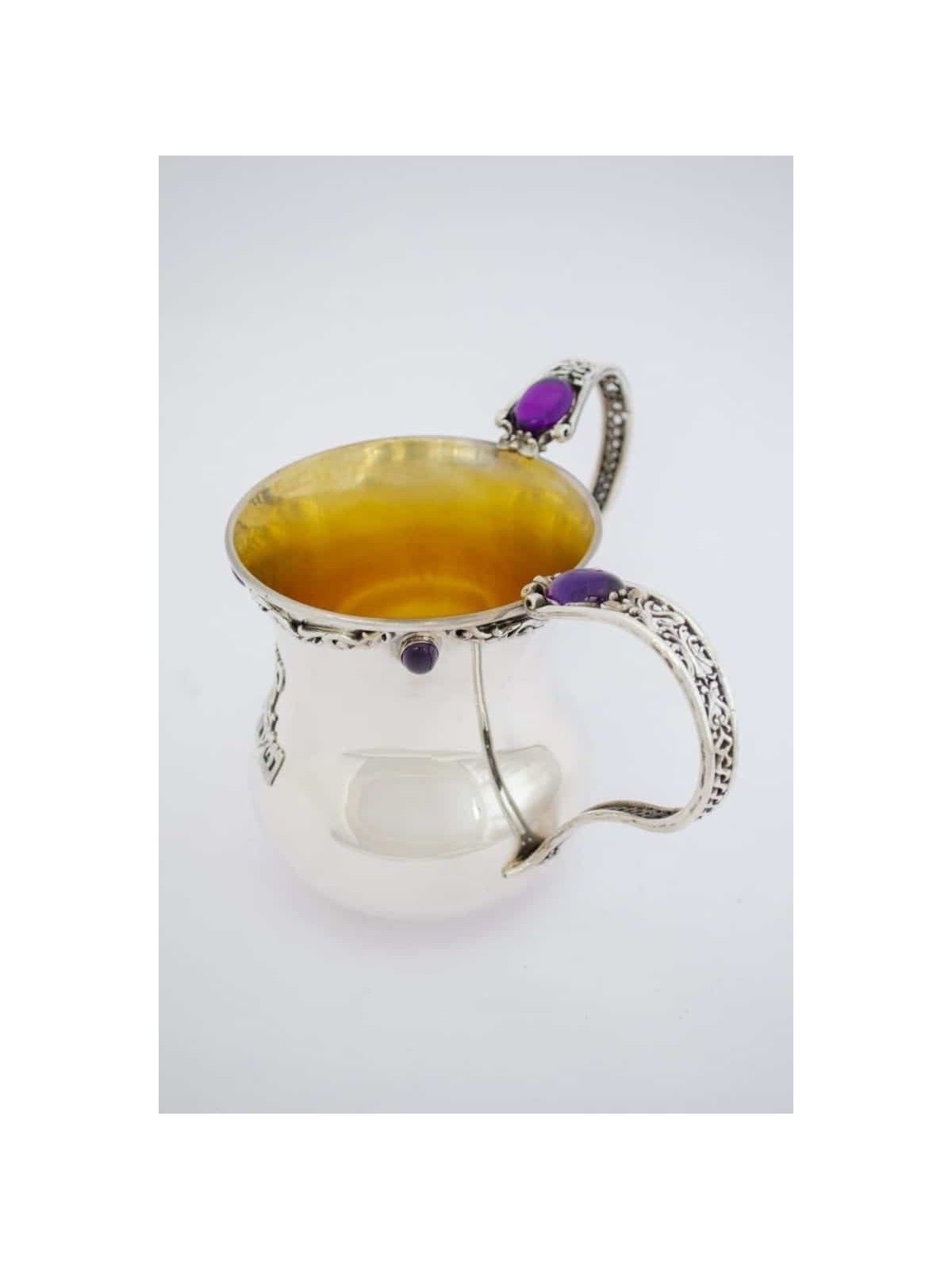Filigree Washing Cup with Amethyst Stones , Passover Gifts , Israeli J
