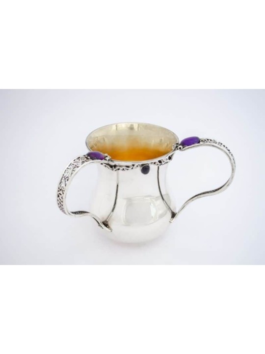 Filigree Washing Cup with Amethyst Stones , Passover Gifts , Israeli J