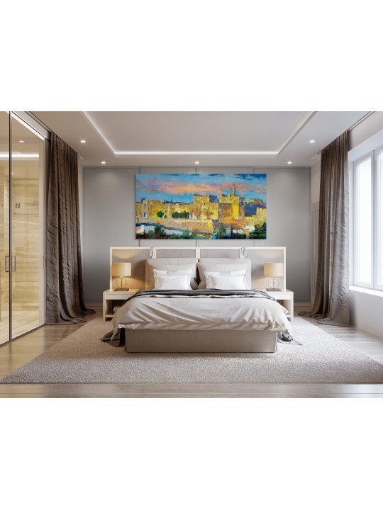 Jerusalem's Golden Glow - Original Walls Of Jerusa , Jewish Abstract A
