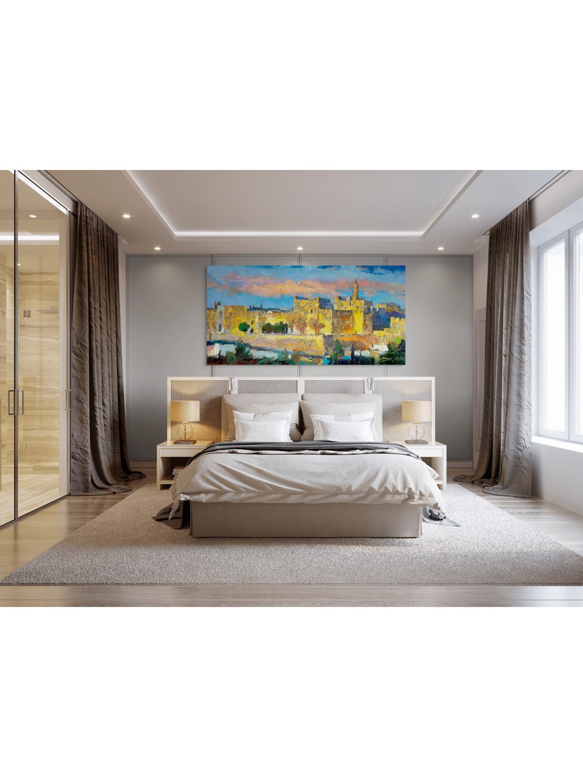 Jerusalem's Golden Glow - Original Walls Of Jerusa , Jewish Abstract A