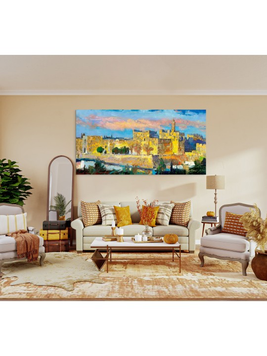 Jerusalem's Golden Glow - Original Walls Of Jerusa , Jewish Abstract A