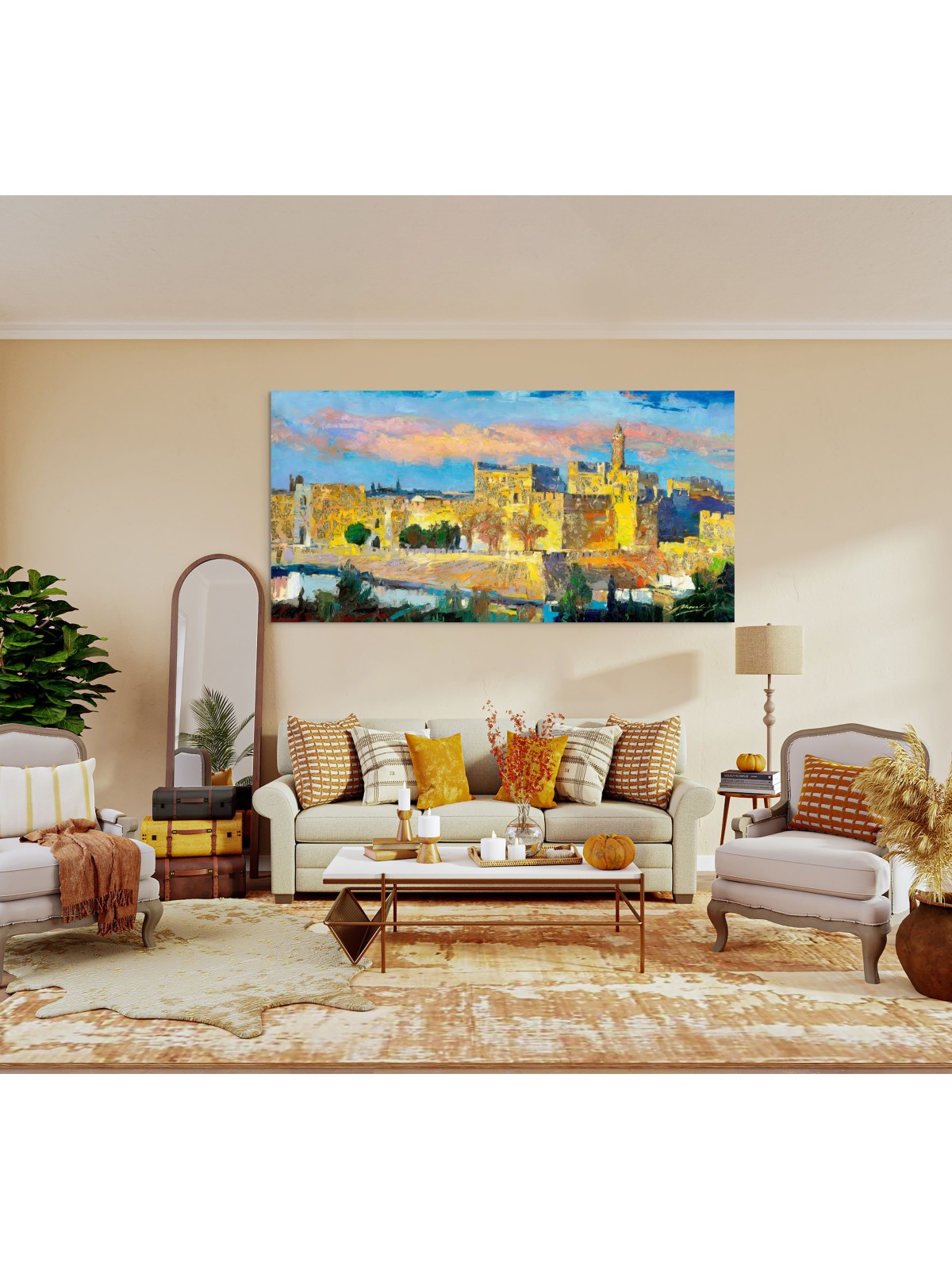 Jerusalem's Golden Glow - Original Walls Of Jerusa , Jewish Abstract A