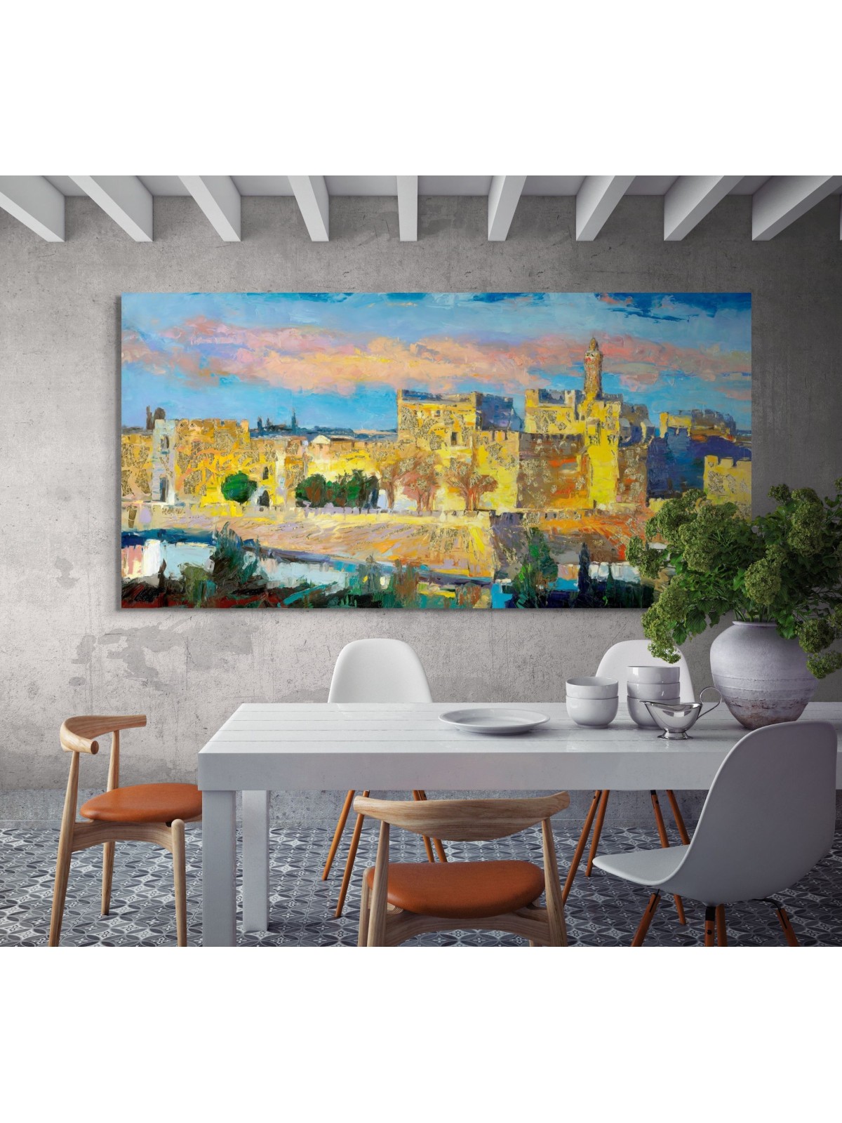 Jerusalem's Golden Glow - Original Walls Of Jerusa , Jewish Abstract A
