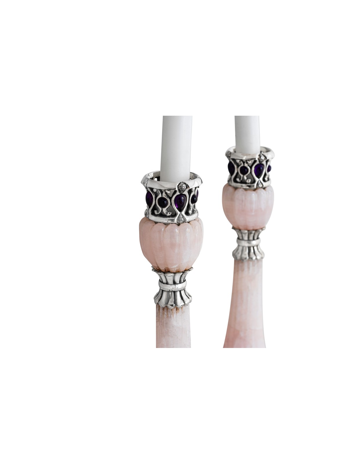 Sterling Silver and Onyx Stone Candlesticks With N , Passover Gifts ,