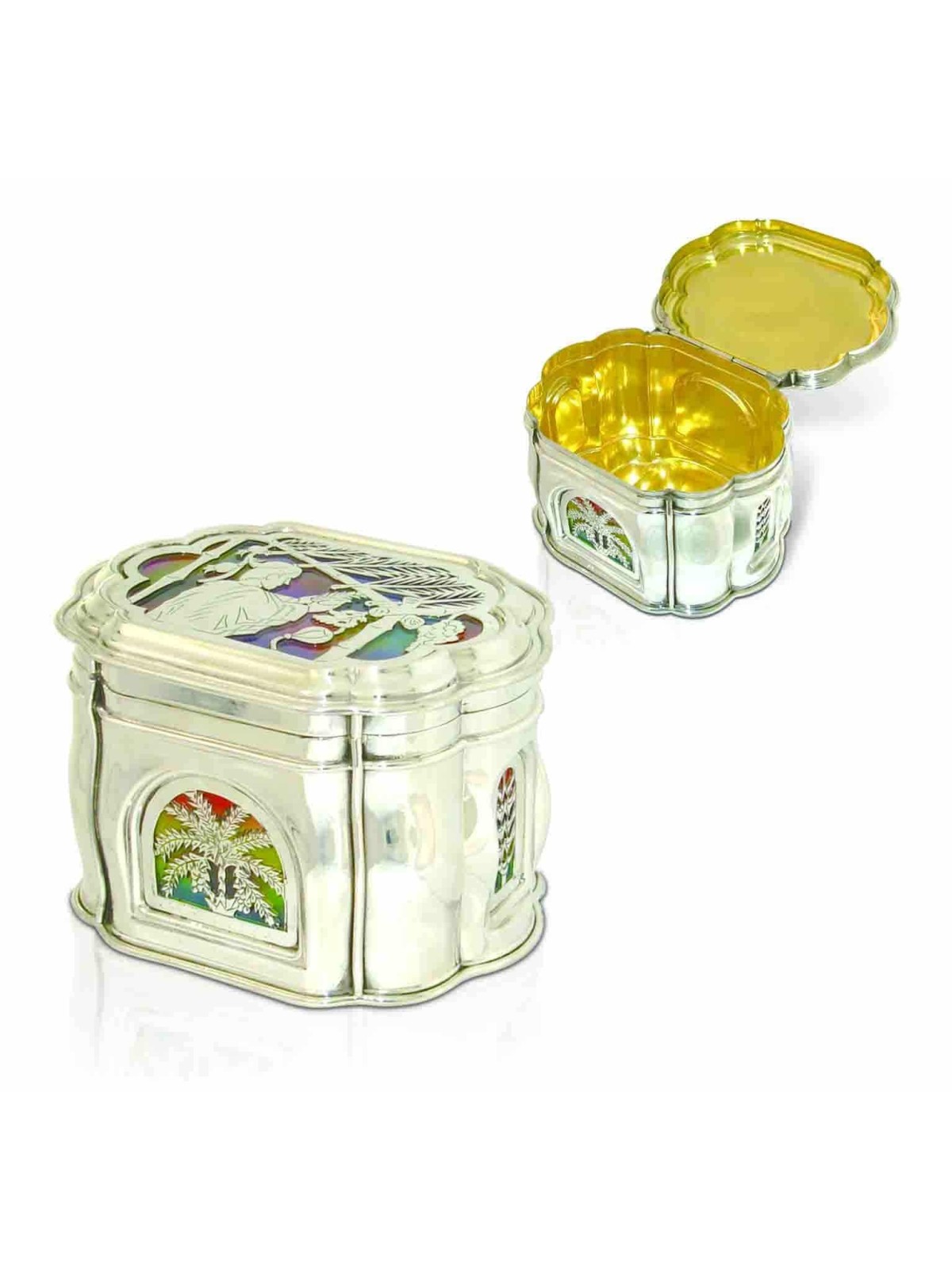 Sterling Silver Etrog Box with Colorful Enamel , Tu B'Av Gifts , Israe