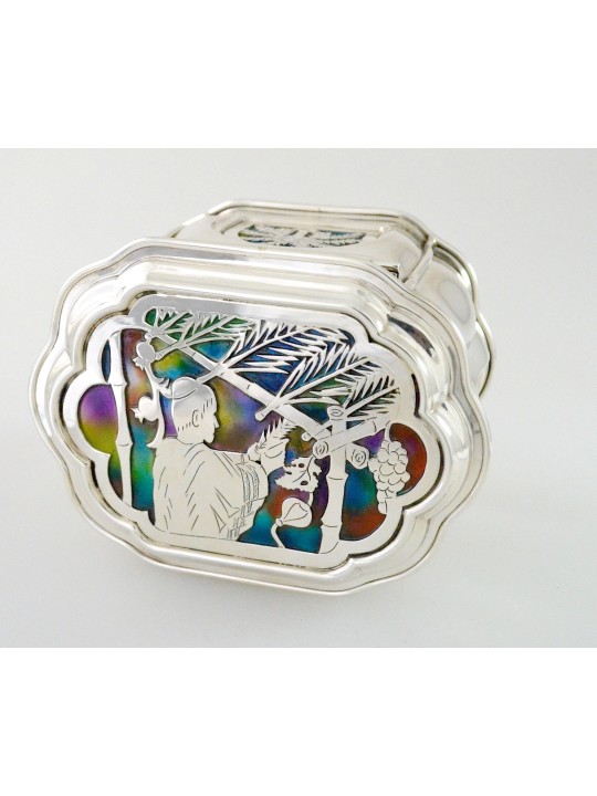 Sterling Silver Etrog Box with Colorful Enamel , Tu B'Av Gifts , Israe