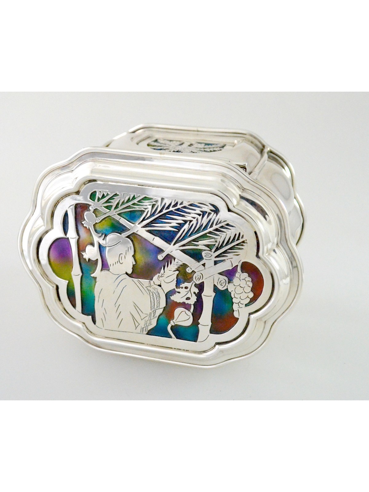 Sterling Silver Etrog Box with Colorful Enamel , Tu B'Av Gifts , Israe