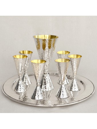 Modern Liquor Set With Hammered Finish , Passover Gifts , Israeli Juda