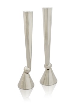 Stylish Inclined Smooth Sterling Silver Candlestic , Extra Large Candl