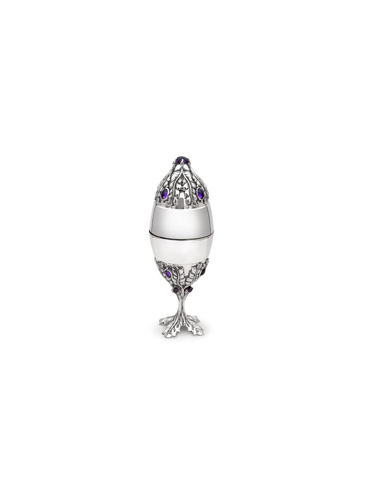 Boîte en argent inspirée de la nature pour Etrog avec améthyste, cadeau de mariage juif