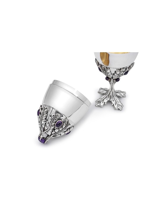 Nature Inspired Silver Box for Etrog with Amethyst , Jewish Wedding Gi