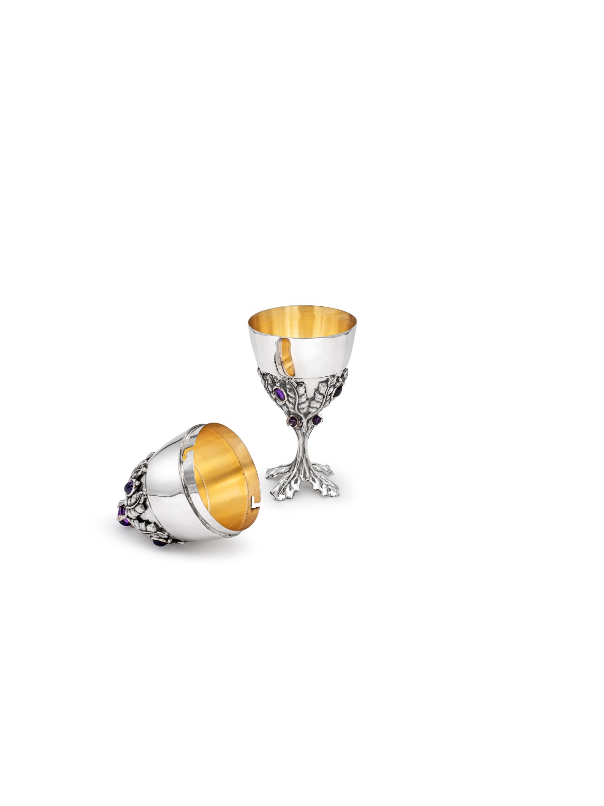 Boîte en argent inspirée de la nature pour Etrog avec améthyste, cadeau de mariage juif