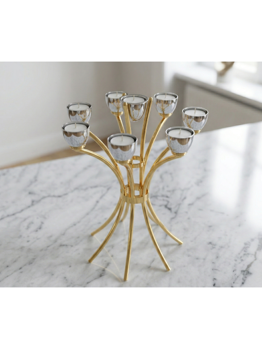 Candélabre en laiton plaqué or 14 carats de créateur moderne avec candélabre nature