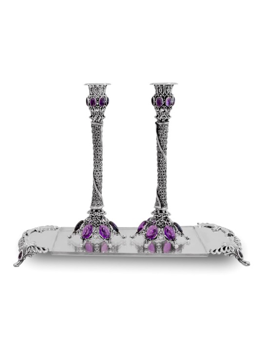 Bougeoirs en pierres d'argent avec bénédiction du Shabbat, cadeaux de Pâque,