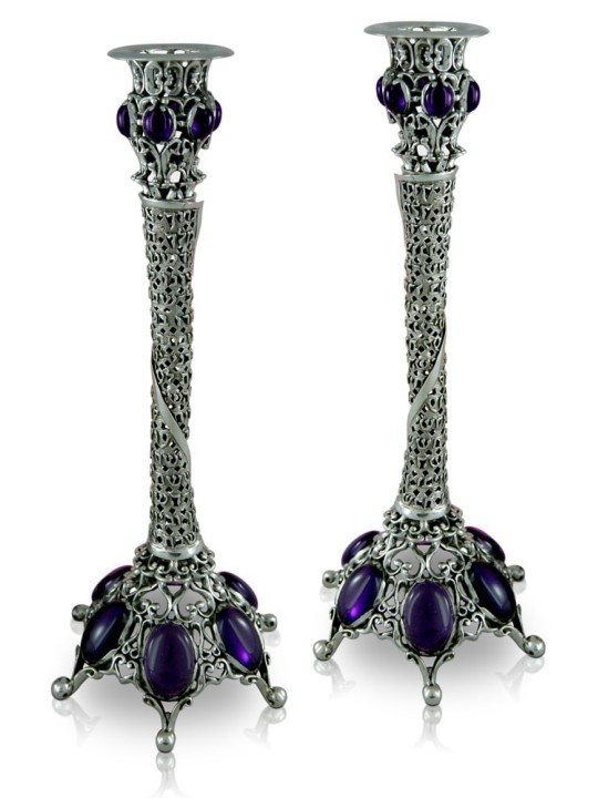 Bougeoirs en pierres d'argent avec bénédiction du Shabbat, cadeaux de Pâque,