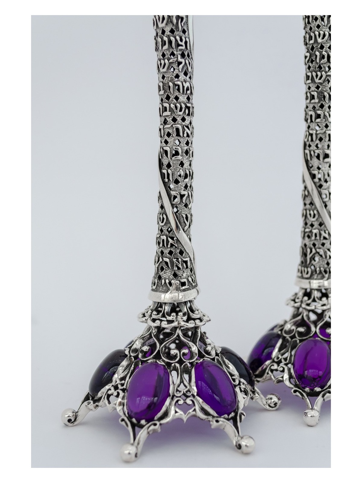 Bougeoirs en pierres d'argent avec bénédiction du Shabbat, cadeaux de Pâque,
