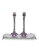 Silver Stones Candle Holders with Shabbat blessing , Passover Gifts ,