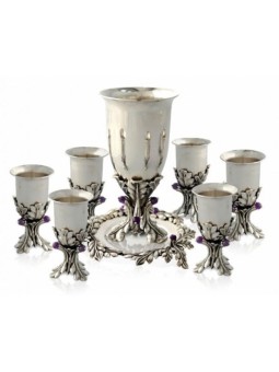 Leaves Decorated Kiddush and Liquor Cups Set with  , Passover Gifts ,